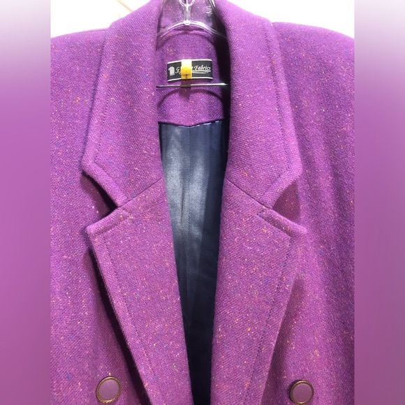Vintage 80s Retro Purple Statement Full Oversized Wool Maxi Trench Coat Sz L - Picture 3 of 6